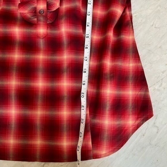 Talbots Red Plaid Ruffle Chest Blouse Cotton size 2 - Picture 4 of 7